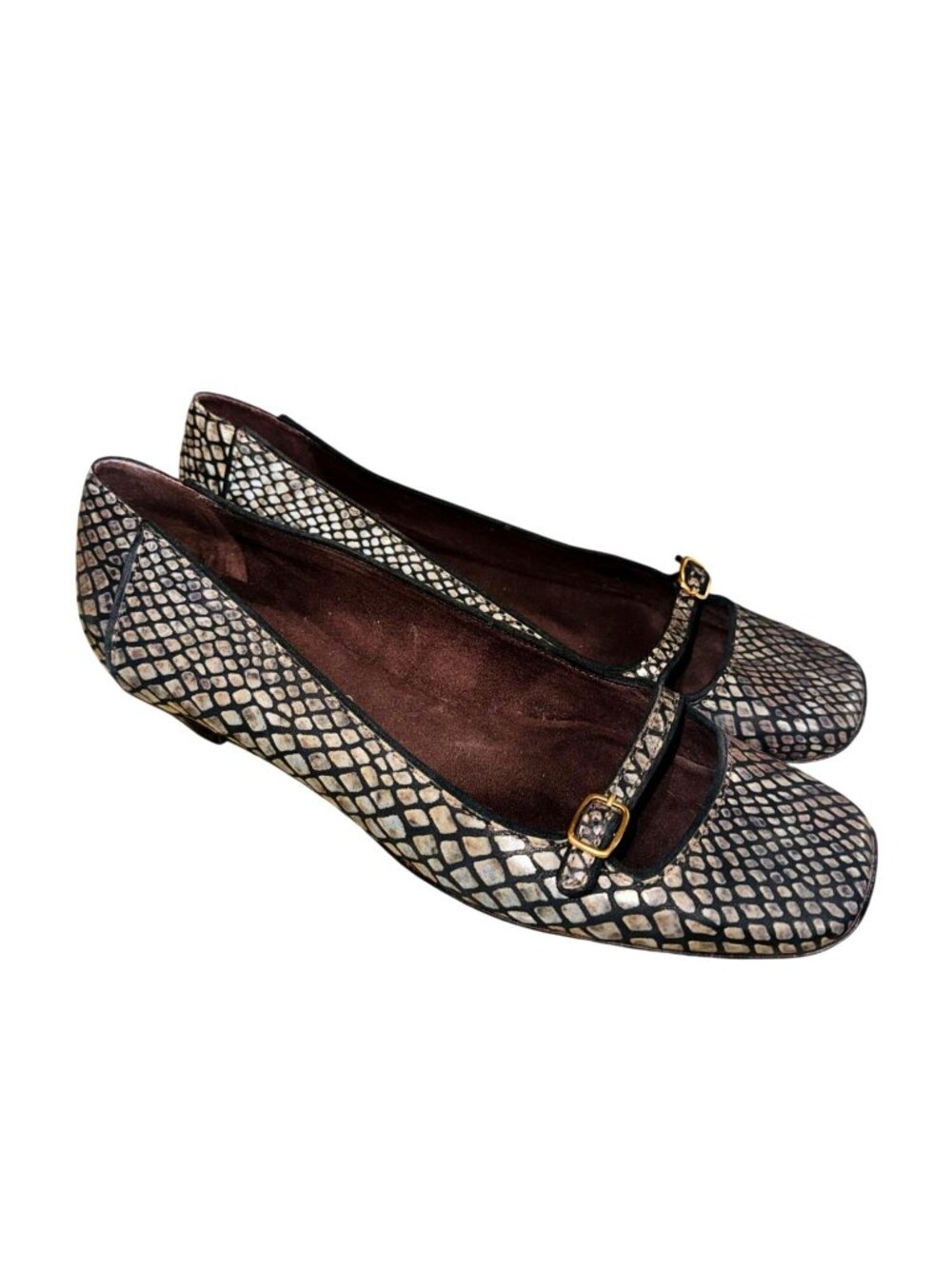 Bernardo Designer Square Toe Womens 8.5 Snake Print Leather Mary Jane Flats